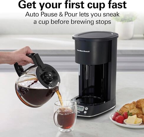 Hamilton Beach 12 Cup Programmable Hot & Iced Coffee Maker, Glass Carafe, Auto-Pause and Pour, 4-Hour Auto Shutoff, Black with Chrome Accents (43690J) in Kuwait