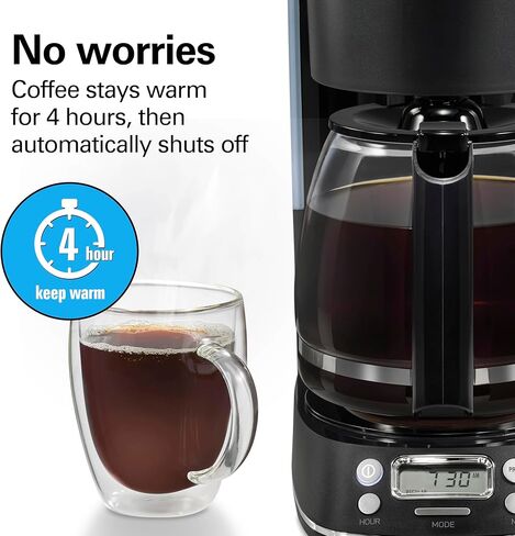 Hamilton Beach 12 Cup Programmable Hot & Iced Coffee Maker, Glass Carafe, Auto-Pause and Pour, 4-Hour Auto Shutoff, Black with Chrome Accents (43690J) in Kuwait
