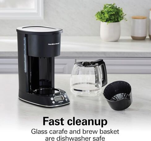 Hamilton Beach 12 Cup Programmable Hot & Iced Coffee Maker, Glass Carafe, Auto-Pause and Pour, 4-Hour Auto Shutoff, Black with Chrome Accents (43690J) in Kuwait