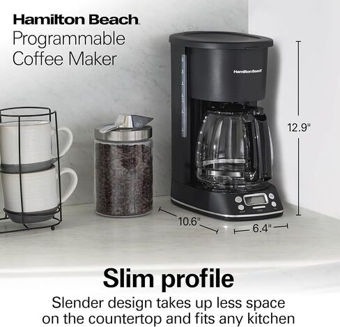 Hamilton Beach 12 Cup Programmable Hot & Iced Coffee Maker, Glass Carafe, Auto-Pause and Pour, 4-Hour Auto Shutoff, Black with Chrome Accents (43690J) in Kuwait