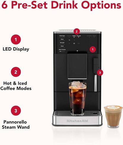 KitchenAid Fully Automatic Espresso Machine KF2 with 6 Hot and Iced Coffee Options | Built-In Grinder | Steam Wand, Black Matte KES8452 in Kuwait