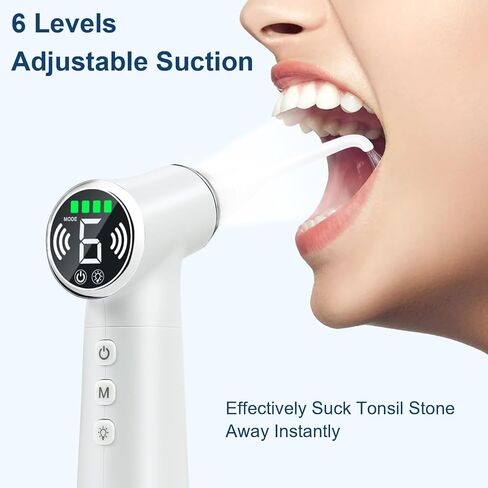 Tonsil Stone Vacuum Removal Kit with LED Light - Electronic Tonsil Stone Remover Tool with 6 Levels Suction, Shadowless Light, 5 Silicone Nozzles, Tweezers, Tough Plate, Swabs, 5X Magnifying Mirror in Saudi Arabia