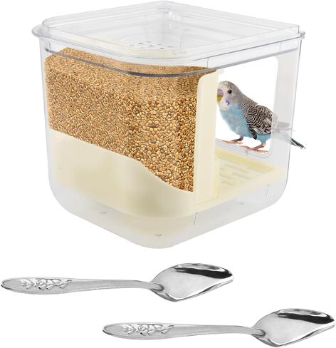 Automatic Bird Feeder No Mess Bird Cage Pet Feeder Multifunctional Parrot Feeders Transparent Food Container for Canaries (Color:Clear) in Kuwait