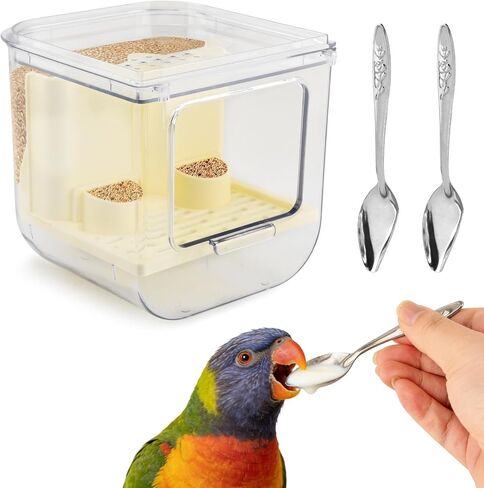 Automatic Bird Feeder No Mess Bird Cage Pet Feeder Multifunctional Parrot Feeders Transparent Food Container for Canaries (Color:Clear) in Kuwait