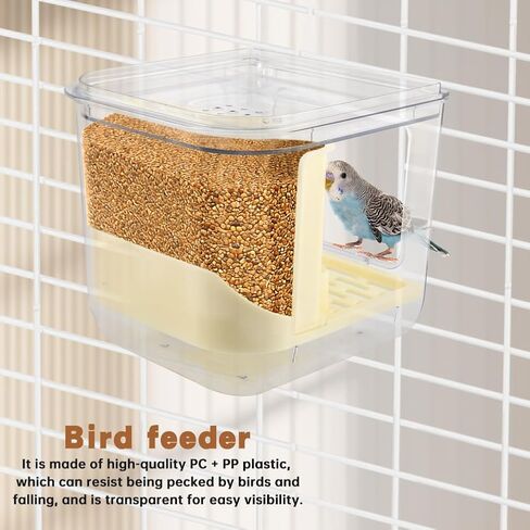 Automatic Bird Feeder No Mess Bird Cage Pet Feeder Multifunctional Parrot Feeders Transparent Food Container for Canaries (Color:Clear) in Kuwait