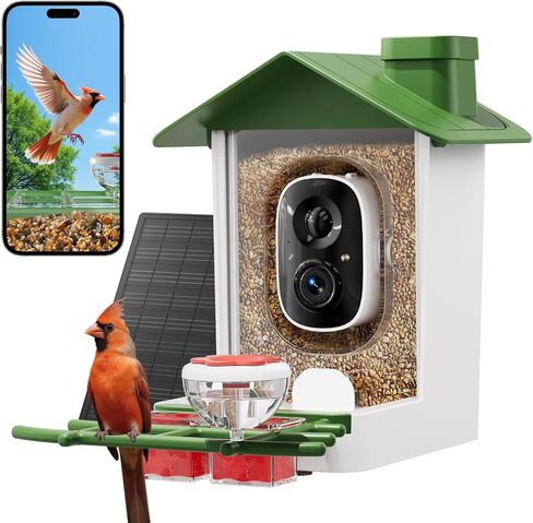 Bird Feeder with Camera, 2K HD Smart Birds Feeder with Solar Panel, AI Bird-Recognition, Instant Motion Alerts, Auto Capture BirdVideos, Outdoor Birdhouse Feeder Gift for Bird Lovers in Kuwait