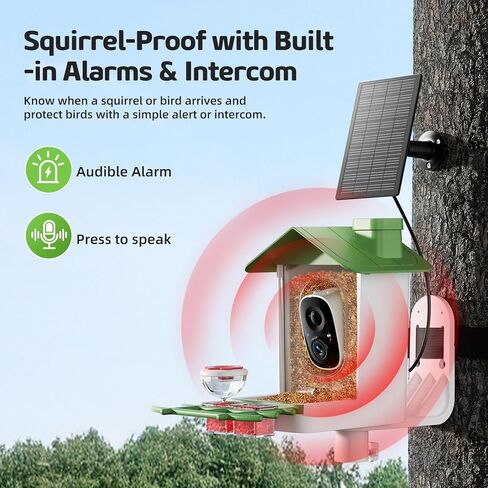 Bird Feeder with Camera, 2K HD Smart Birds Feeder with Solar Panel, AI Bird-Recognition, Instant Motion Alerts, Auto Capture BirdVideos, Outdoor Birdhouse Feeder Gift for Bird Lovers in Kuwait