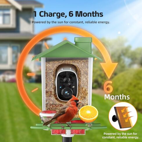Bird Feeder with Camera, 2K HD Smart Birds Feeder with Solar Panel, AI Bird-Recognition, Instant Motion Alerts, Auto Capture BirdVideos, Outdoor Birdhouse Feeder Gift for Bird Lovers in Kuwait