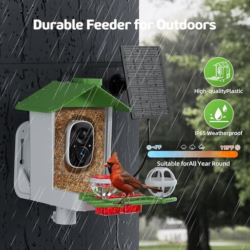 Bird Feeder with Camera, 2K HD Smart Birds Feeder with Solar Panel, AI Bird-Recognition, Instant Motion Alerts, Auto Capture BirdVideos, Outdoor Birdhouse Feeder Gift for Bird Lovers in Kuwait