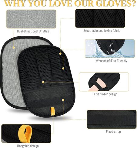Pet Hair Removal Glove for Cats & Dogs, Upgrade 5-Finger Magic Brush Pet Hair Remover Tool, Electrostatic Reusable Grooming Mitt for Laundry, Couch, Carpet & Car Seat in Kuwait