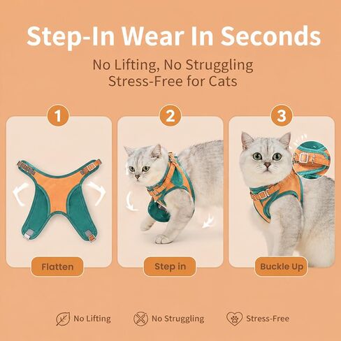 حزام ومقود للقطط مقاوم للهروب من مجموعة أطواق على شكل سترة Correa para Gatos للمشي والسفر خطوة صغيرة وهريرة في الهواء الطلق بالكامل البنغال أفضل فيلكرو للكبار دائمًا على الحيوانات الأليفة لا مفر منه 2026 in Kuwait