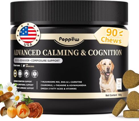 Advanced Calming Chews for Dogs-Brain & Composure Support with 7 Mushrooms, Ashwagandha, Omega-3 DHA & EPA, All Breeds & Sizes, Salmon Flavor, 135Ct in Kuwait