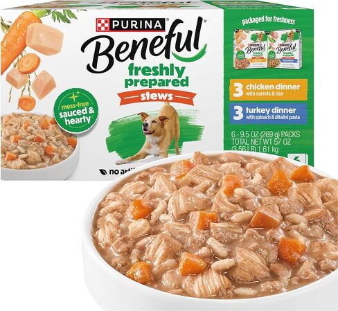 Purina Beneful Freshly Prepared Stews Wet Dog Food Variety Pack with Chicken Dinner or Turkey Dinner - 9.5 oz Carton (Pack of 6) in Kuwait