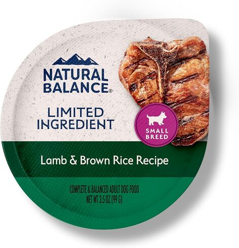طعام الكلاب الرطبة ذات المكونات المحدودة من السلالات الصغيرة من Natural Balance، وصفة لحم الضأن والأرز البني للمعدة الحساسة - أكواب 3.5 أونصة (علبة بها 12 قطعة) in Kuwait