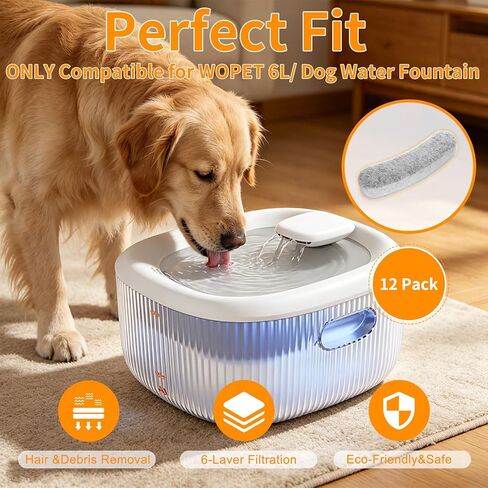 12 Pack Replacement Filters Compatible with WOPET 6L Dog Water Fountain for Dogs and Cats, White, Cotton, Round, Multilayer Filtration in Kuwait