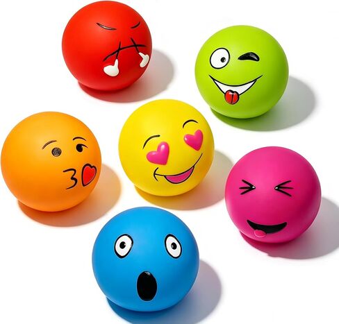 HOLYSTEED Soft Latex Squeaky Balls for Small Dogs, 6-Pack Emoji Squeaky Dog Toys - 2-Inch Rubber Bouncy Fetch Toys, Assorted Colors for Indoor Outdoor Puppy Play in Kuwait
