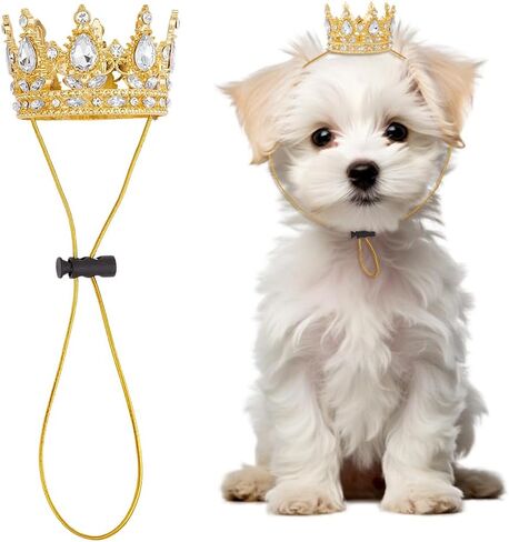 OLYCRAFT Pet Rhinestone King Crown Red Rhinestone Dog Crown with Adjustable Strap Party Costume Accessories Golden Queen Crowns for Small Dog Cats Weddings Birthday Cosplay Party Photos Prop in Kuwait