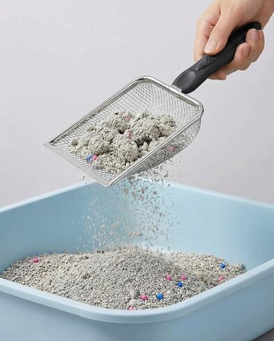 2Pcs Metal Litter Scooper Stainless Steel Metal Cat Litter Poop Scoop with 2.0mm & 3.8mm Mesh,Litter Cleaner Sifter for Cat,Dog,Kitty,Rabbit,Hamster, Reptile in Kuwait