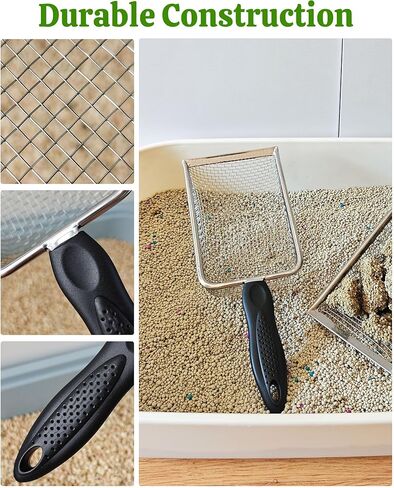 2Pcs Metal Litter Scooper Stainless Steel Metal Cat Litter Poop Scoop with 2.0mm & 3.8mm Mesh,Litter Cleaner Sifter for Cat,Dog,Kitty,Rabbit,Hamster, Reptile in Kuwait