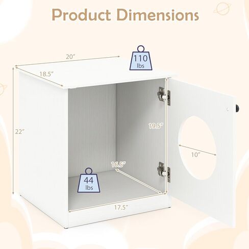 PETSITE White Cat Litter Box Enclosure, 3-in-1 Hidden Litter Box Furniture with Round Smooth Cat Hole, Wooden Litter Box Cabinet Side End Table Nightstand for Indoor Cats, 20 x 18.5 x 22 in in Kuwait