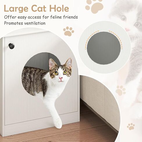 PETSITE White Cat Litter Box Enclosure, 3-in-1 Hidden Litter Box Furniture with Round Smooth Cat Hole, Wooden Litter Box Cabinet Side End Table Nightstand for Indoor Cats, 20 x 18.5 x 22 in in Kuwait