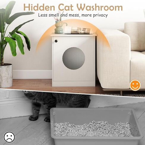PETSITE White Cat Litter Box Enclosure, 3-in-1 Hidden Litter Box Furniture with Round Smooth Cat Hole, Wooden Litter Box Cabinet Side End Table Nightstand for Indoor Cats, 20 x 18.5 x 22 in in Kuwait
