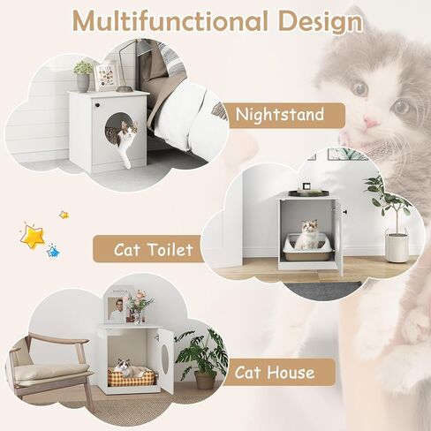 PETSITE White Cat Litter Box Enclosure, 3-in-1 Hidden Litter Box Furniture with Round Smooth Cat Hole, Wooden Litter Box Cabinet Side End Table Nightstand for Indoor Cats, 20 x 18.5 x 22 in in Kuwait