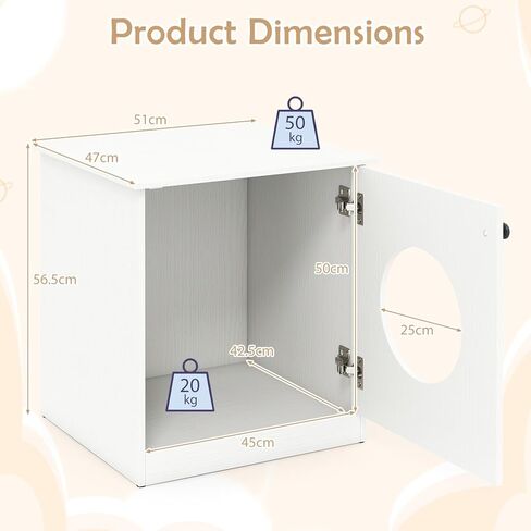 PETSITE White Cat Litter Box Enclosure, 3-in-1 Hidden Litter Box Furniture with Round Smooth Cat Hole, Wooden Litter Box Cabinet Side End Table Nightstand for Indoor Cats, 20 x 18.5 x 22 in in Kuwait
