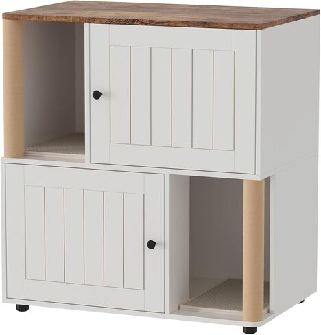 2-Cat Hidden Litter Box Enclosure Furniture with Built-in Sisal Scratching Posts & Integrated Litter Mat, Modern Double Litter Box Cabinet, Odor-Controlling Cat Litter Furniture for Large Cats in Saudi Arabia