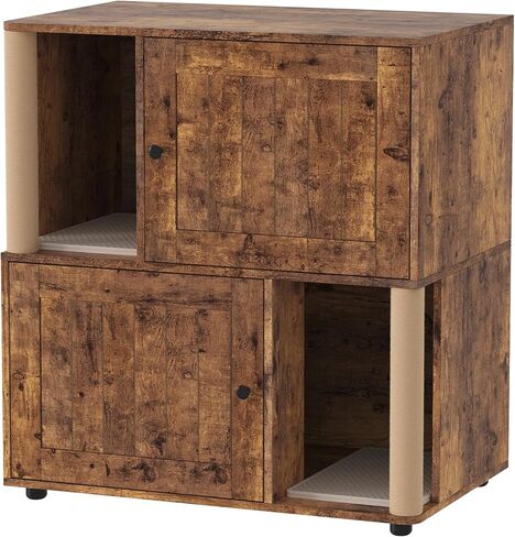 2-Cat Hidden Litter Box Enclosure Furniture with Built-in Sisal Scratching Posts & Integrated Litter Mat, Modern Double Litter Box Cabinet, Odor-Controlling Cat Litter Furniture for Large Cats in Saudi Arabia