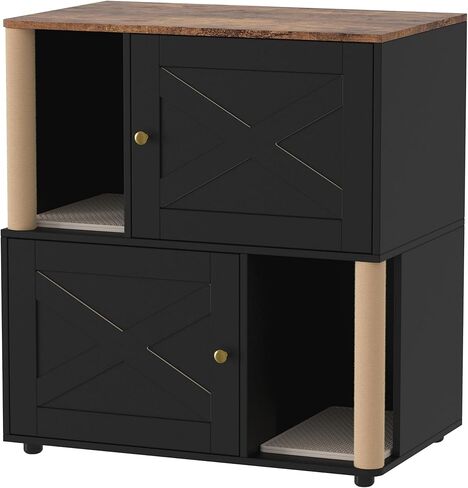 2-Cat Hidden Litter Box Enclosure Furniture with Built-in Sisal Scratching Posts & Integrated Litter Mat, Modern Double Litter Box Cabinet, Odor-Controlling Cat Litter Furniture for Large Cats in Saudi Arabia