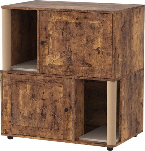 2-Cat Hidden Litter Box Enclosure Furniture with Built-in Sisal Scratching Posts & Integrated Litter Mat, Modern Double Litter Box Cabinet, Odor-Controlling Cat Litter Furniture for Large Cats in Saudi Arabia