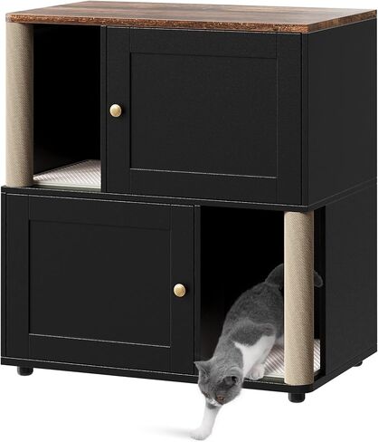 2-Cat Hidden Litter Box Enclosure Furniture with Built-in Sisal Scratching Posts & Integrated Litter Mat, Modern Double Litter Box Cabinet, Odor-Controlling Cat Litter Furniture for Large Cats in Saudi Arabia