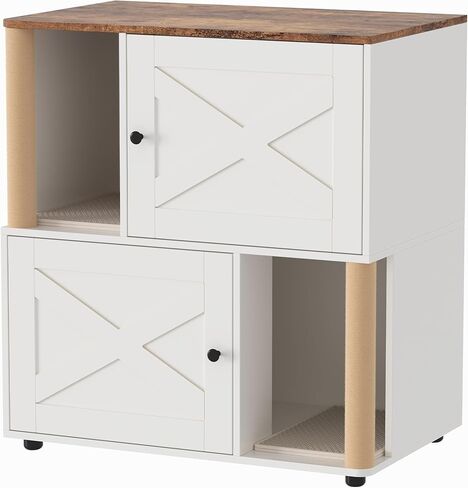 2-Cat Hidden Litter Box Enclosure Furniture with Built-in Sisal Scratching Posts & Integrated Litter Mat, Modern Double Litter Box Cabinet, Odor-Controlling Cat Litter Furniture for Large Cats in Saudi Arabia