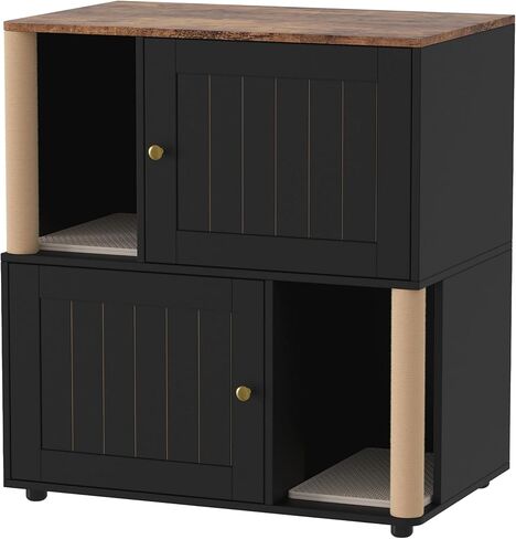 2-Cat Hidden Litter Box Enclosure Furniture with Built-in Sisal Scratching Posts & Integrated Litter Mat, Modern Double Litter Box Cabinet, Odor-Controlling Cat Litter Furniture for Large Cats in Saudi Arabia