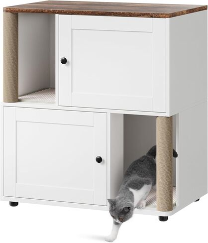2-Cat Hidden Litter Box Enclosure Furniture with Built-in Sisal Scratching Posts & Integrated Litter Mat, Modern Double Litter Box Cabinet, Odor-Controlling Cat Litter Furniture for Large Cats in Saudi Arabia