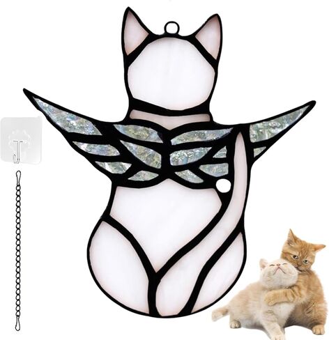 هدايا Angel Cat التذكارية لمحبي الحيوانات الأليفة، ديكورات معلقة لنافذة من الزجاج الملون، فريدة من نوعها لالتقاط الضوء من الزجاج الملون، هدية فقدان تعاطف الحيوانات الأليفة (برتقالي) in Kuwait