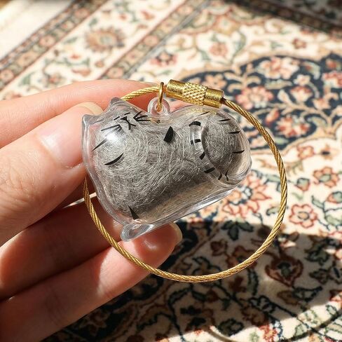2 Pcs Cat Hair Keychain Keepsake,1.54 x 1.26 in Cat Hair Keychain,Cats Memorial Keychains,for Honoring a Beloved Cat’s Memory & Carrying Comfort Every Day in Kuwait