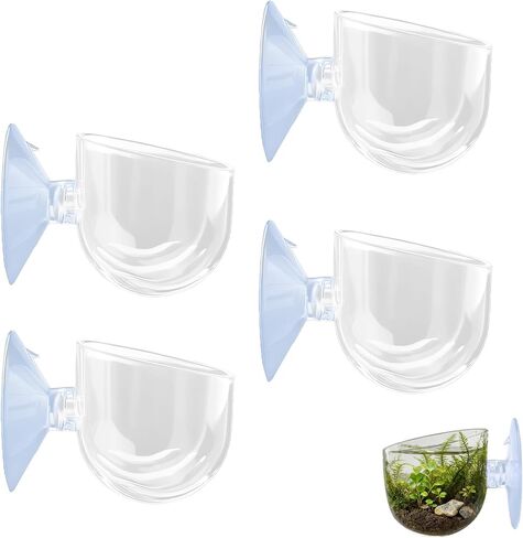 4 Pack Aquarium Plant Holder with Hole, Fish Tank Aquatic Plant Pot Cup with Large Suction Cup, Clear Acrylic Aquarium Planter for Fish Tank Aquascape Decorations in Kuwait