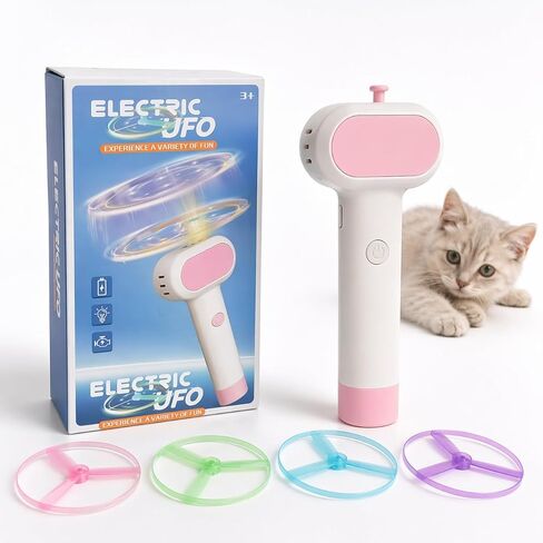 Cat Fetch Toy, One-Touch Automatic Launcher, Up to 20m Range, No Winding Needed, USB-C Rechargeable Flying Disc Toy, Interactive Cat Toy, Indoor Outdoor Use in Kuwait