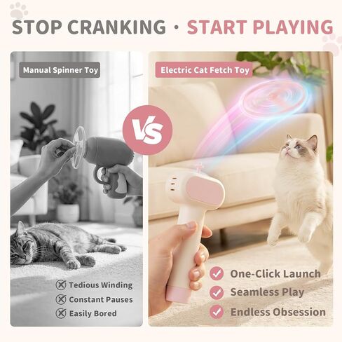 Cat Fetch Toy, One-Touch Automatic Launcher, Up to 20m Range, No Winding Needed, USB-C Rechargeable Flying Disc Toy, Interactive Cat Toy, Indoor Outdoor Use in Kuwait