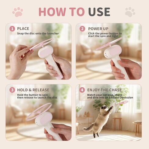 Cat Fetch Toy, One-Touch Automatic Launcher, Up to 20m Range, No Winding Needed, USB-C Rechargeable Flying Disc Toy, Interactive Cat Toy, Indoor Outdoor Use in Kuwait