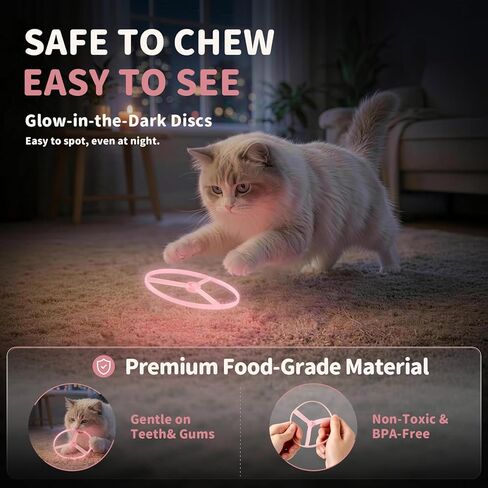 Cat Fetch Toy, One-Touch Automatic Launcher, Up to 20m Range, No Winding Needed, USB-C Rechargeable Flying Disc Toy, Interactive Cat Toy, Indoor Outdoor Use in Kuwait