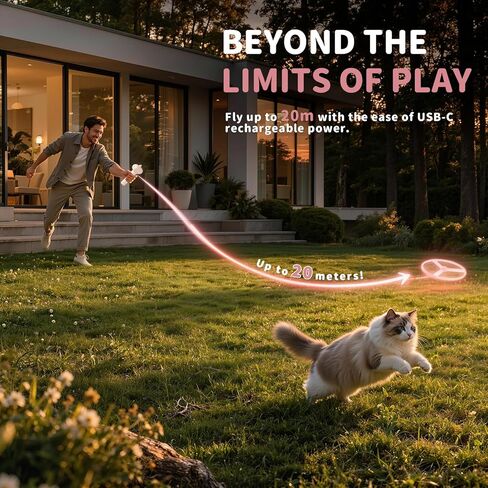 Cat Fetch Toy, One-Touch Automatic Launcher, Up to 20m Range, No Winding Needed, USB-C Rechargeable Flying Disc Toy, Interactive Cat Toy, Indoor Outdoor Use in Kuwait