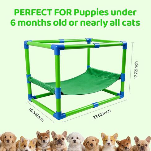 Puppy Play Gym with Hammock 8 Hanging Toys, Dog Jungle Gym Indoor Pets Cats Toys, Teething Chew Toys Puppy Gym Activities Center for Cats Adjustable Playground for Small Dogs at Home PVC Frame in Kuwait