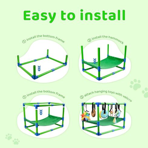 Puppy Play Gym with Hammock 8 Hanging Toys, Dog Jungle Gym Indoor Pets Cats Toys, Teething Chew Toys Puppy Gym Activities Center for Cats Adjustable Playground for Small Dogs at Home PVC Frame in Kuwait