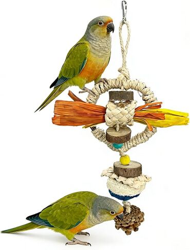 Parakeet Toys, Natural Hanging Bird Chewing & Foraging Toy with Corn Foliage and Seagrass, Beak-Safe Chewer for Conures, Cockatiels, Senegal Parrot and Small to Moderate-Sized Birds in Kuwait