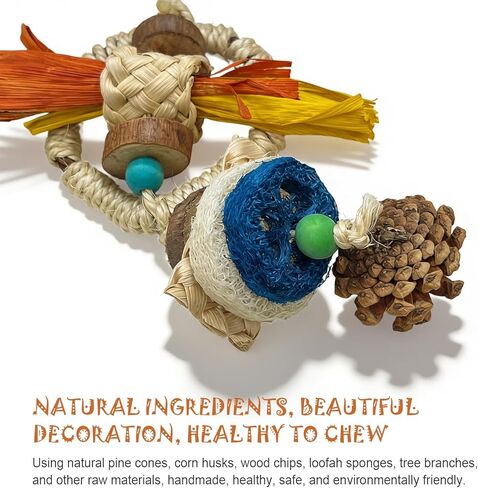 Parakeet Toys, Natural Hanging Bird Chewing & Foraging Toy with Corn Foliage and Seagrass, Beak-Safe Chewer for Conures, Cockatiels, Senegal Parrot and Small to Moderate-Sized Birds in Kuwait