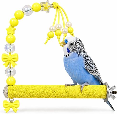 Bird Parrot Perch with Beads and Bow Chew Toy,Cage Platform Toy and Exercise Accessories for Budgies Parakeets Cockatiels Conures and Lovebirds (Pink) in Saudi Arabia