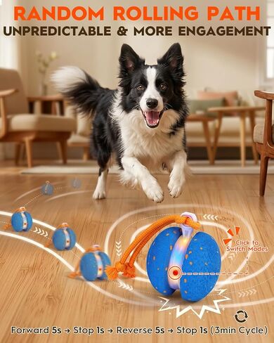 Xeuch Interactive Dog Toys, Automatic Irregular Moving and Rolling Dog Ball with 2 Speed Modes, E-TPU Material, Motion Activated Pet Toys with Rope for Dogs Puppies, LED Light Up Dog Stimulation Toy in Kuwait